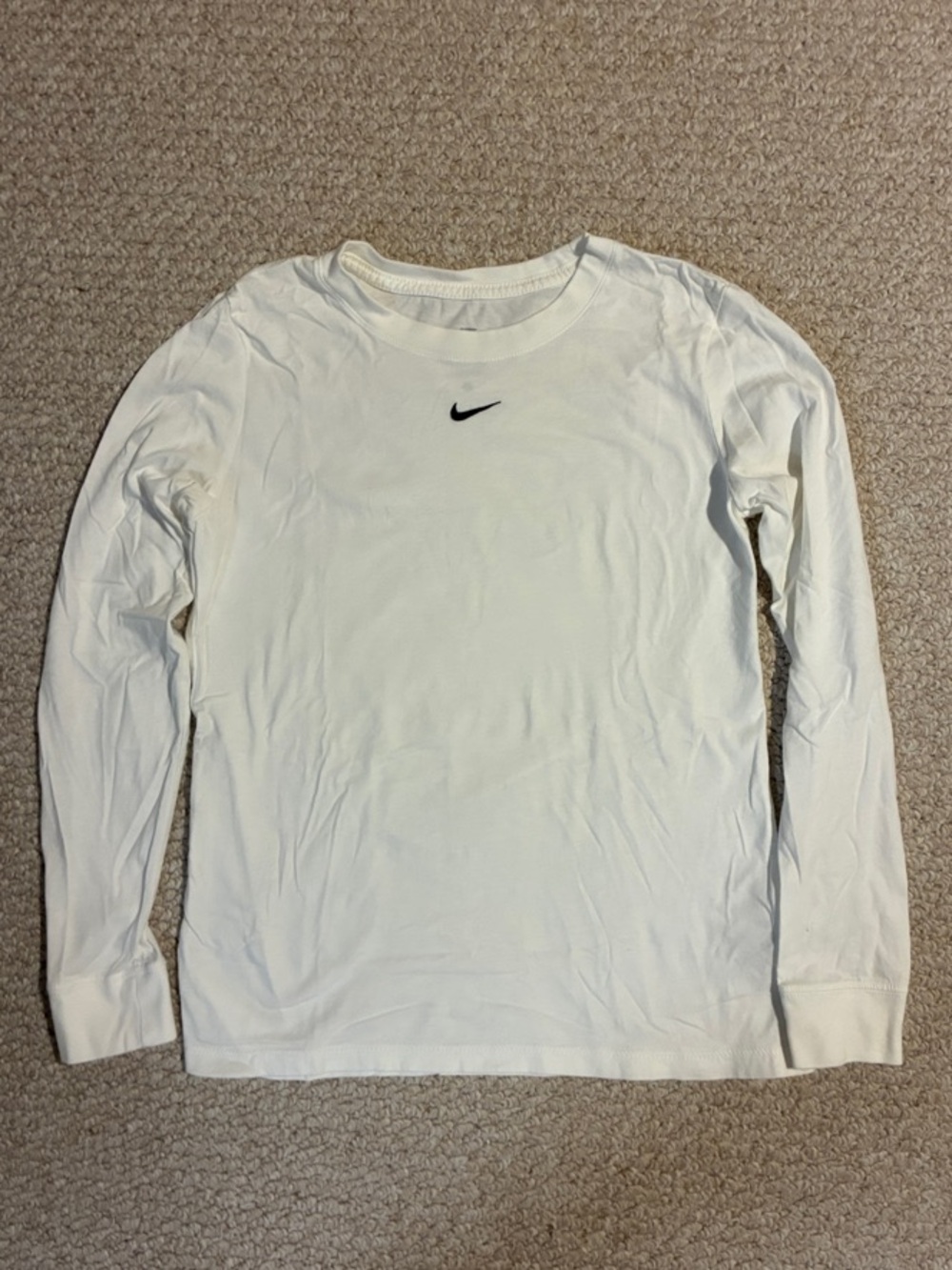 Women’s Nike Long-Sleeve Crew Tee in White with Black Swoosh